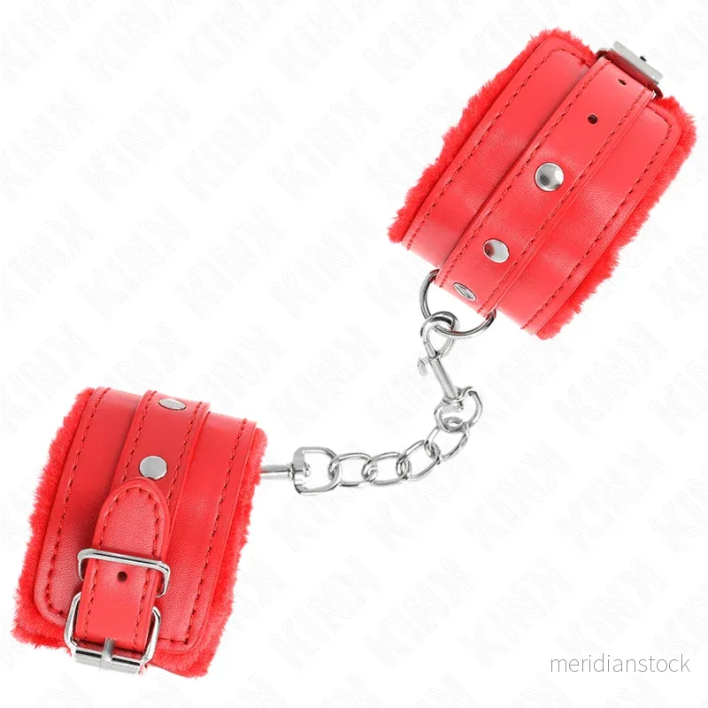 KINK - PREMIUM FUR LINED WRIST RESTRAINTS RED WITH RED BELT ADJUSTABLE 17-29 CM X 6 CM - Bild 2