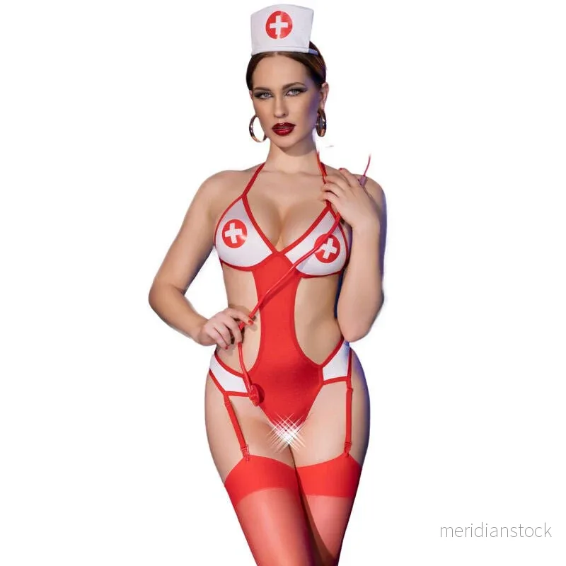 CHILIROSE - CR 4631 SET BODYSUIT NURSE CROTCHLESS RED S/M - Bild 2