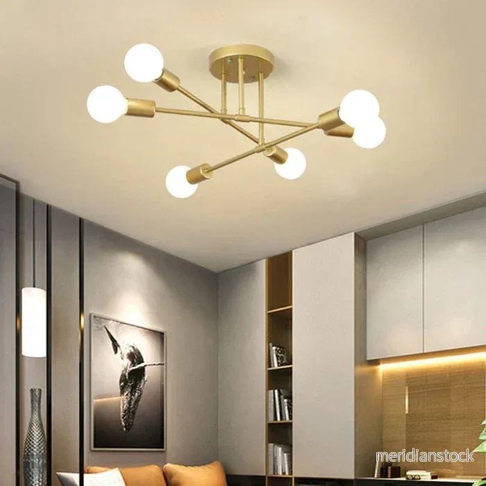 Taklampa Sputnik – ljuskrona halvinfälld i mid-century-stil för vardagsrum - Bild 2