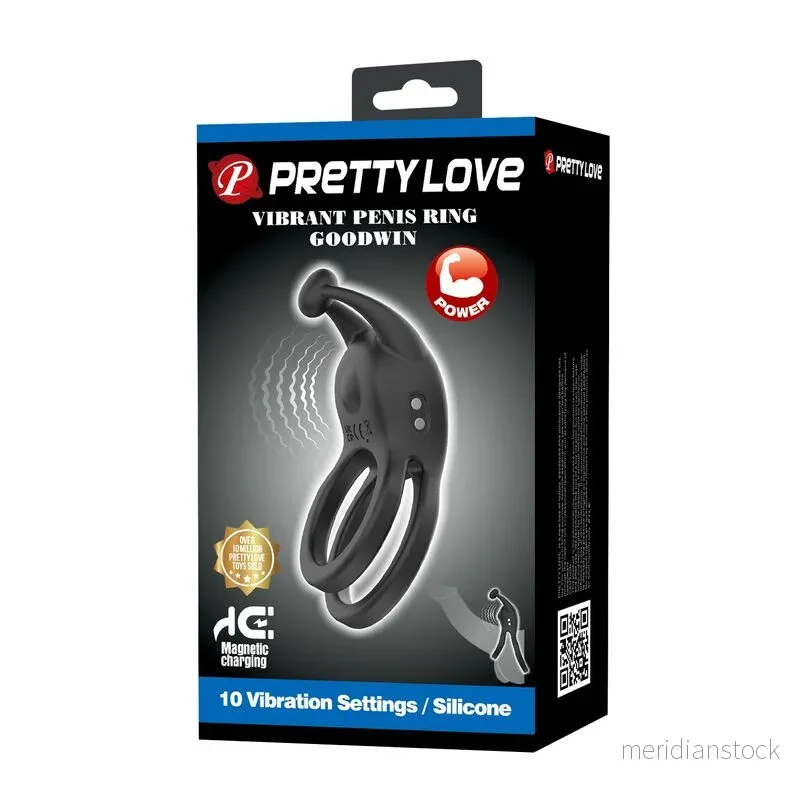 PRETTY LOVE - GOODWIN RECHARGEABLE DOUBLE VIBRATING COCK RING BLACK - Bild 3