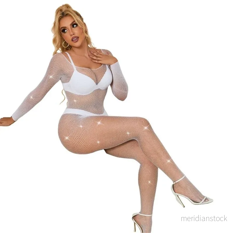 SUBBLIME - 952396 FISHNET BODYSTOCKING WITH DIAMONDS LONG SLEEVE WHITE ONE SIZE - Bild 3