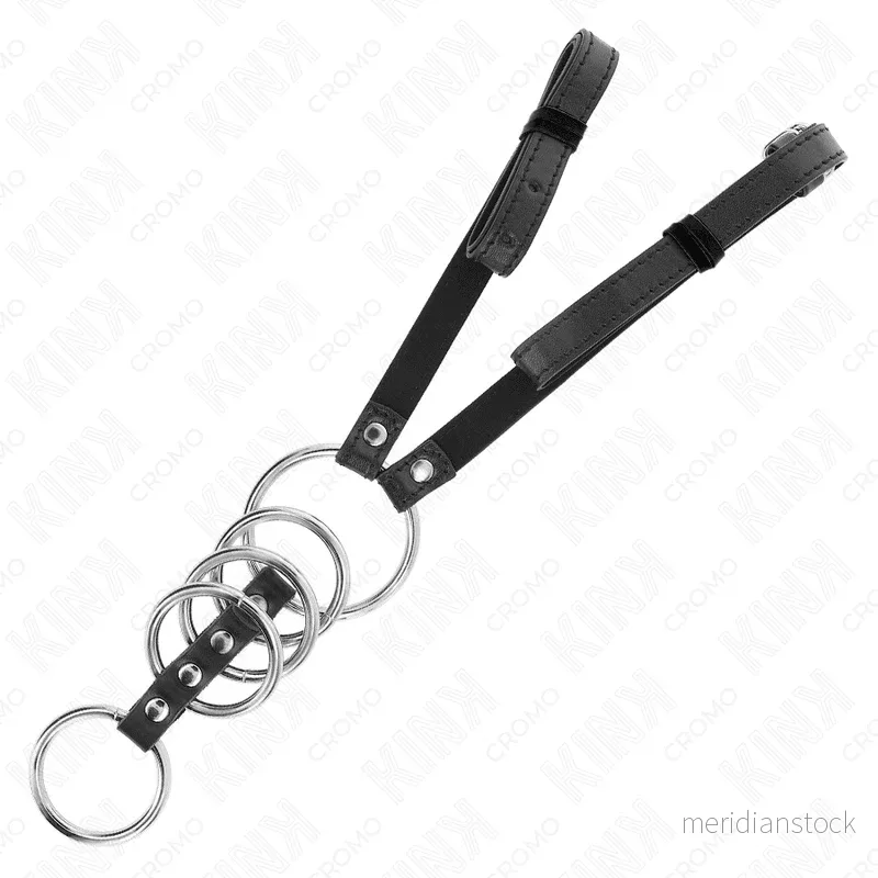 KINK - 5 PENIS RINGS 3.8 CM TO 5 CM METAL WITH LEATHER BELT 112 CM