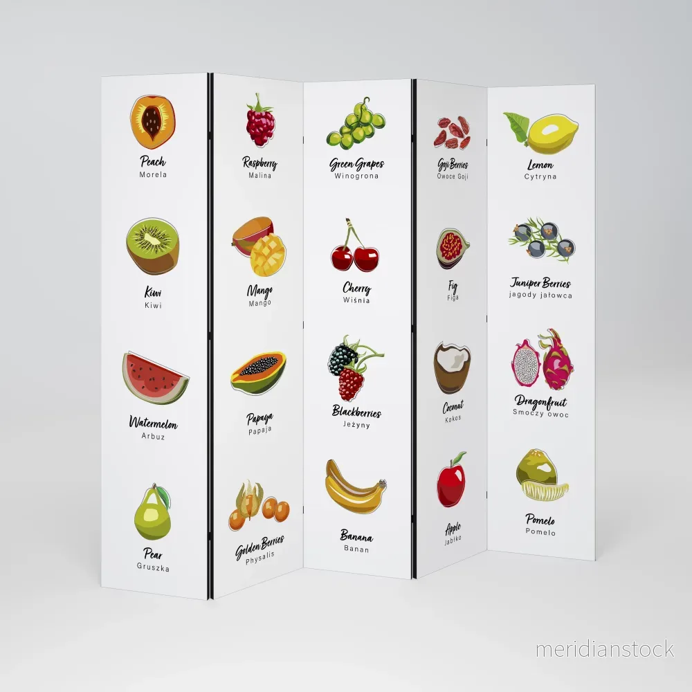FRUIT LESSON Dekorativ rumsavdelare – 5 paneler