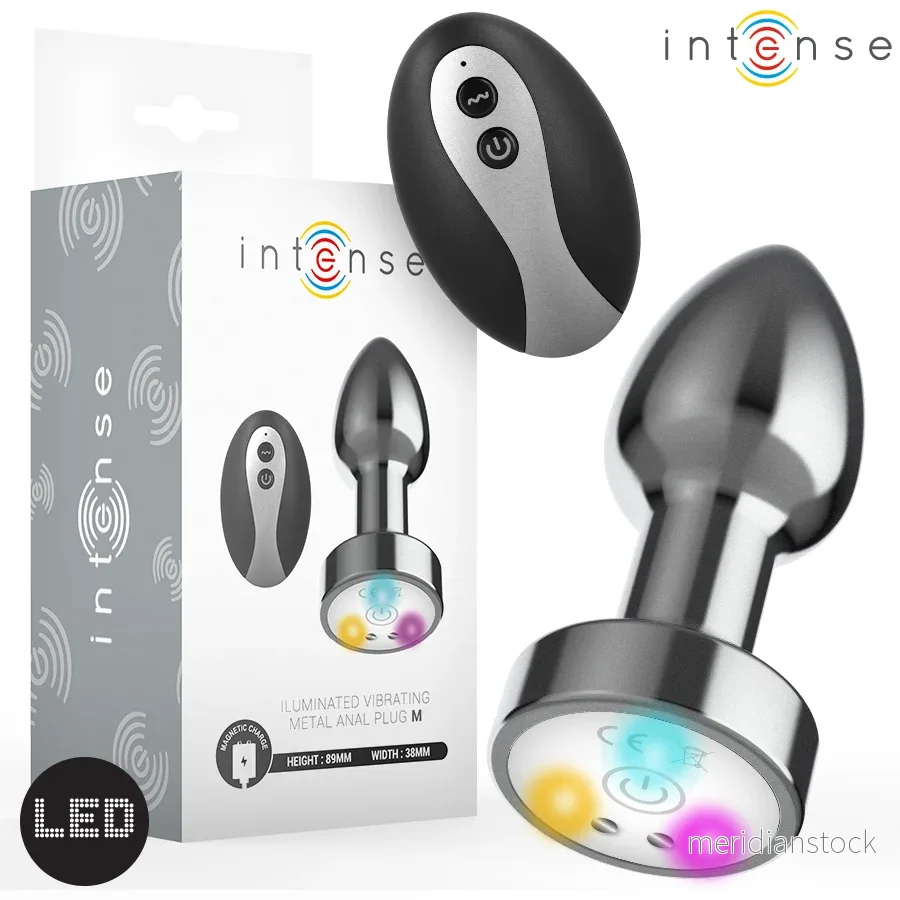 INTENSE - VIBRATING METAL ANAL PLUG WITH LED LIGHTS AND REMOTE CONTROL - SIZE M