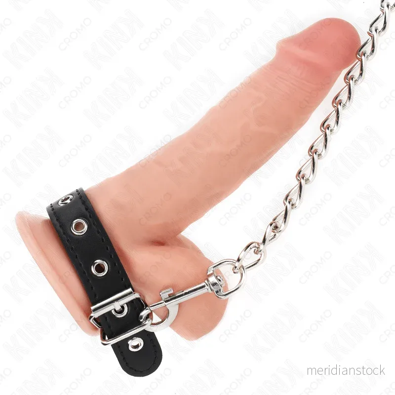 KINK - LEATHER PENIS RING 21.5 X 2 CM WITH 60 CM METAL CHAIN AND LEATHER STRAP - Bild 3