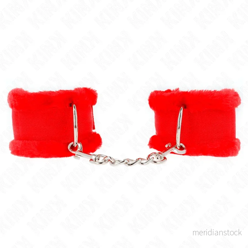 KINK - FURRY LINED WRIST RESTRAINTS RED ADJUSTABLE 17-31 CM X 7 CM