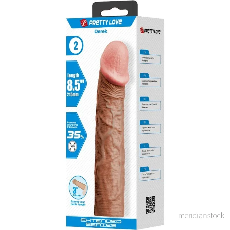 PRETTY LOVE - DEREK PENIS SLEEVE WITH 7.6 CM EXTENSION MULATTO - Bild 2