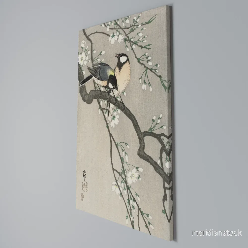 TITS ON CHERRY BRANCH Vertical Canvas Print - Bild 3