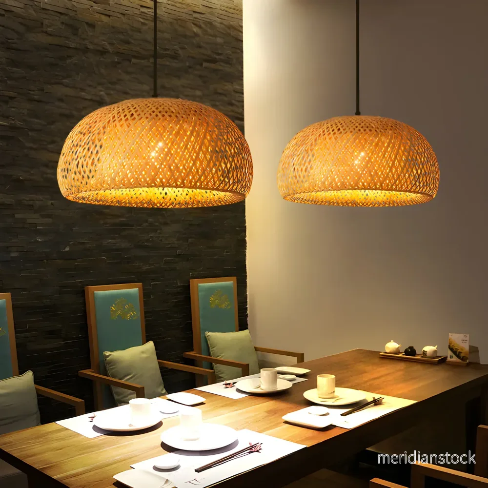 Taklampa i handflätad bambu – pendellampa i boho- och japandistil - Bild 3