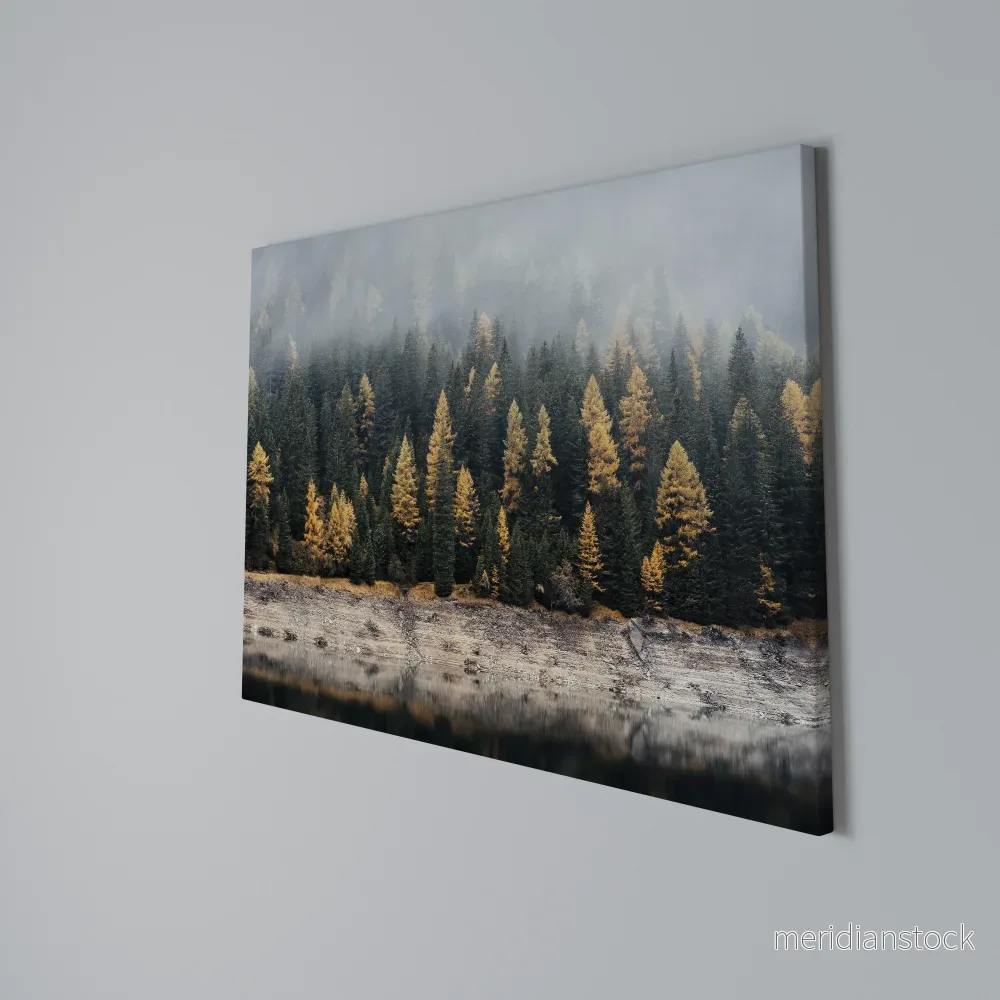GOLDEN TREES IN FOG Horizontal Canvas Print - Bild 3
