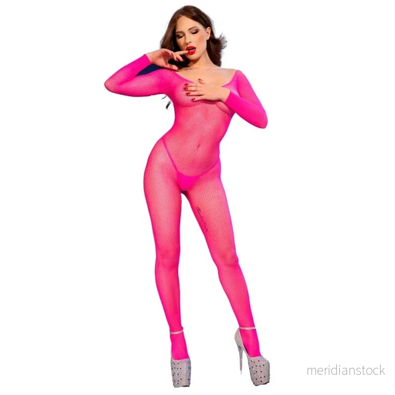 CHILIROSE - CR 4894 NEON PINK MESH BODYSTOCKING S/M - Bild 3