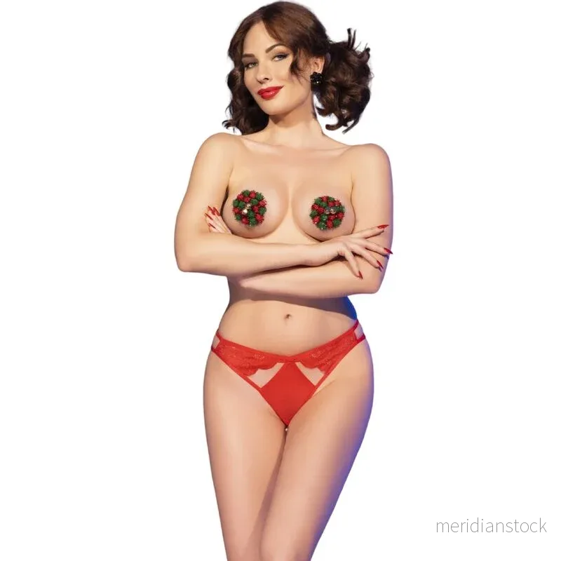 CHILIROSE - CR 4839 CHRISTMAS SET NIPPLE COVERS + PANTIES RED L/XL