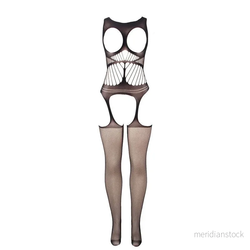 SUBBLIME - 951900 FISHNET CROTCHLESS BODYSTOCKING WITH CUP AND OPEN SHOULDERS BLACK ONE SIZE
