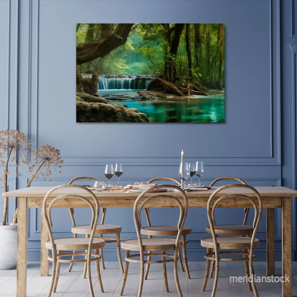 TRANQUIL WATERFALL ESCAPE Horizontal Canvas Print