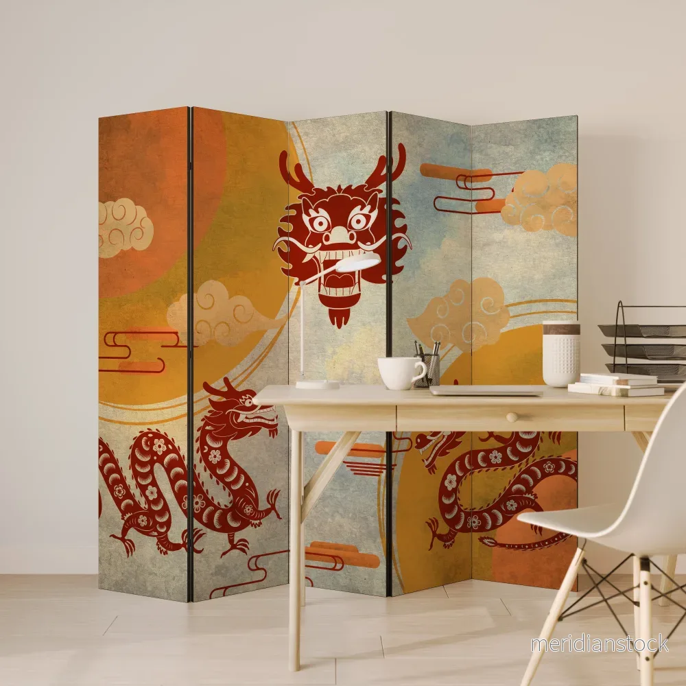 MYSTICAL DRAGON Dekorativ rumsavdelare – 5 paneler - Bild 3