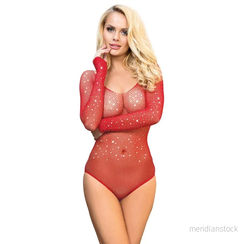 SUBBLIME - 952303 SHINY GRILL BODY WITH OFF SHOULDERS LONG SLEEVE RED ONE SIZE