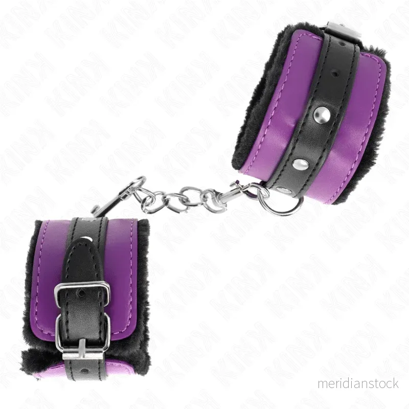 KINK - PREMIUM FUR LINED WRIST RESTRAINTS BLACK WITH PURPLE / BLACK BELT ADJUSTABLE 17-29 CM X 6 CM - Bild 2