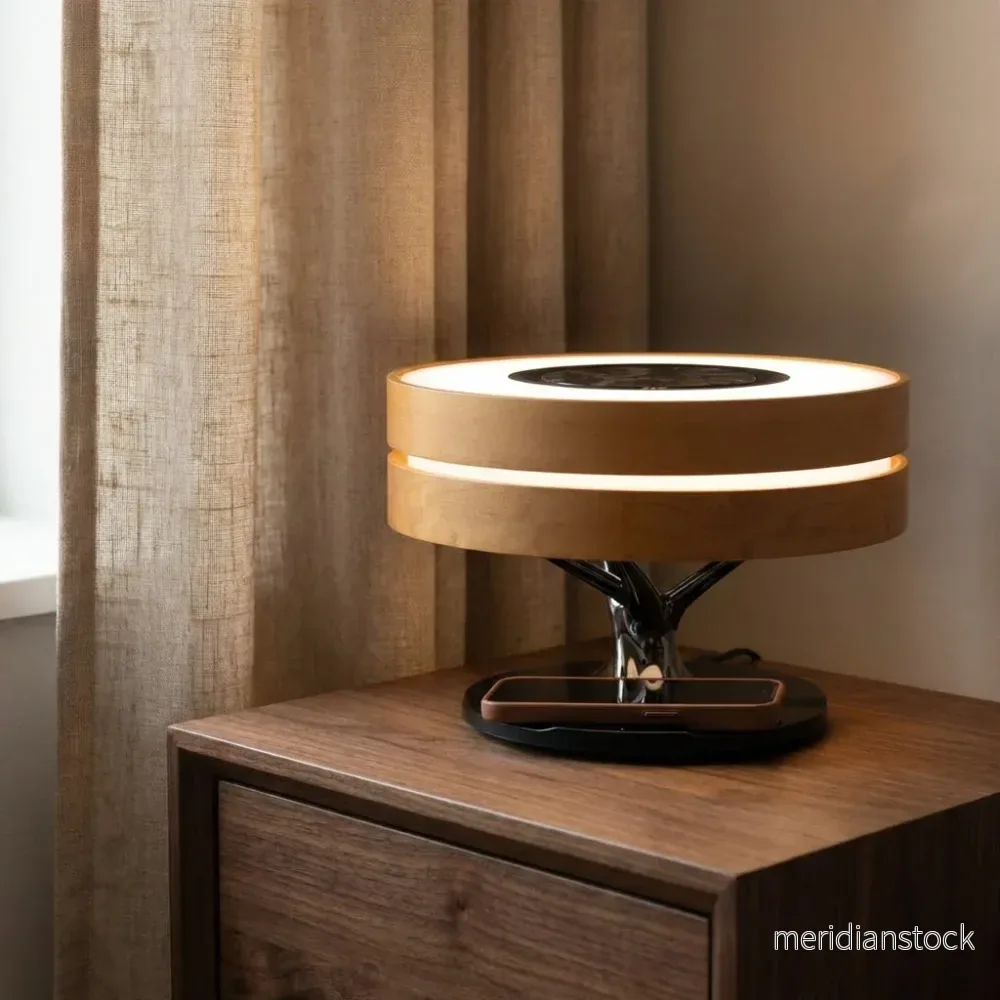 Lampa med trådlös laddfunktion och högtalare – AmbiLuxe
