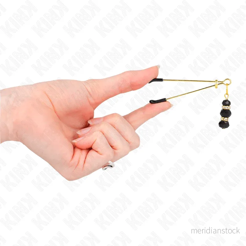 KINK - GOLD THIN NIPPLE CLAMPS WITH 3 BLACK GLASS BEADS 7 CM - Bild 2