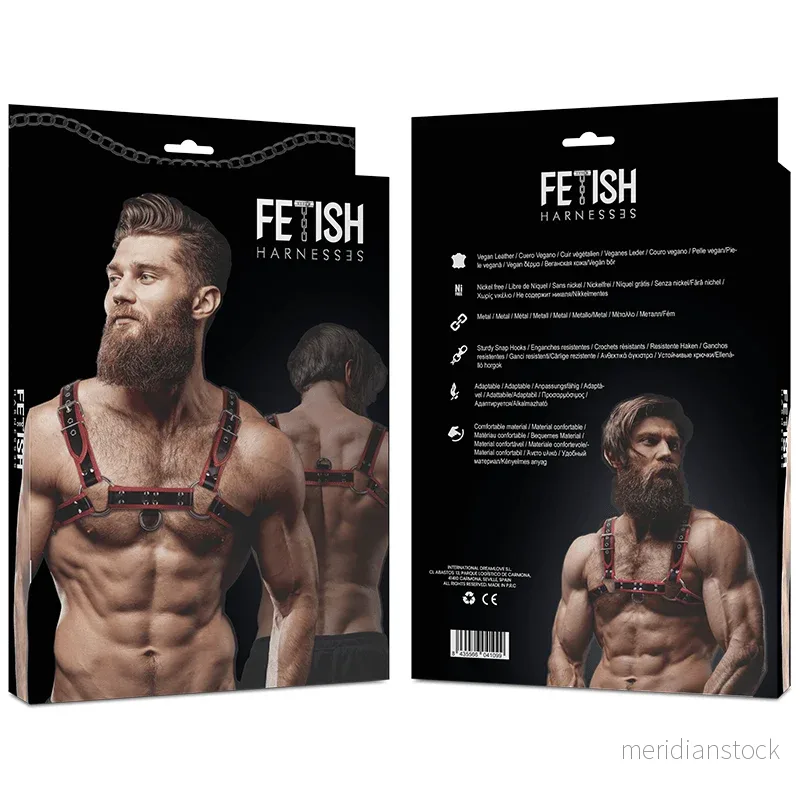 FETISH SUBMISSIVE ATTITUDE - MENS ECO-LEATHER CHEST HARNESS BLACK/RED - Bild 3