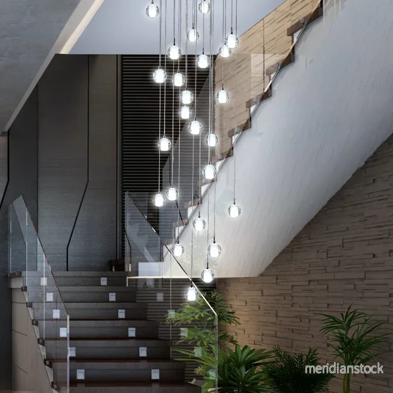 Ljuskrona Polar – modern LED-pendel i rostfritt stål med glaskulor