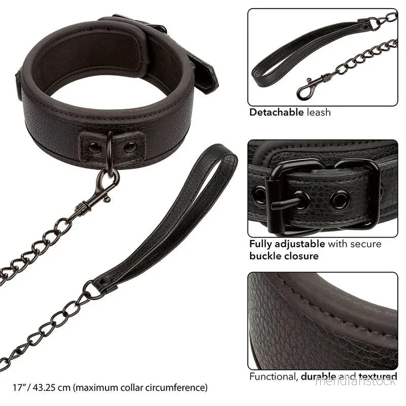 CALEXOTICS - NOCTURNAL COLLAR & LEASH LEATHER ADJUSTABLE BLACK - Bild 3