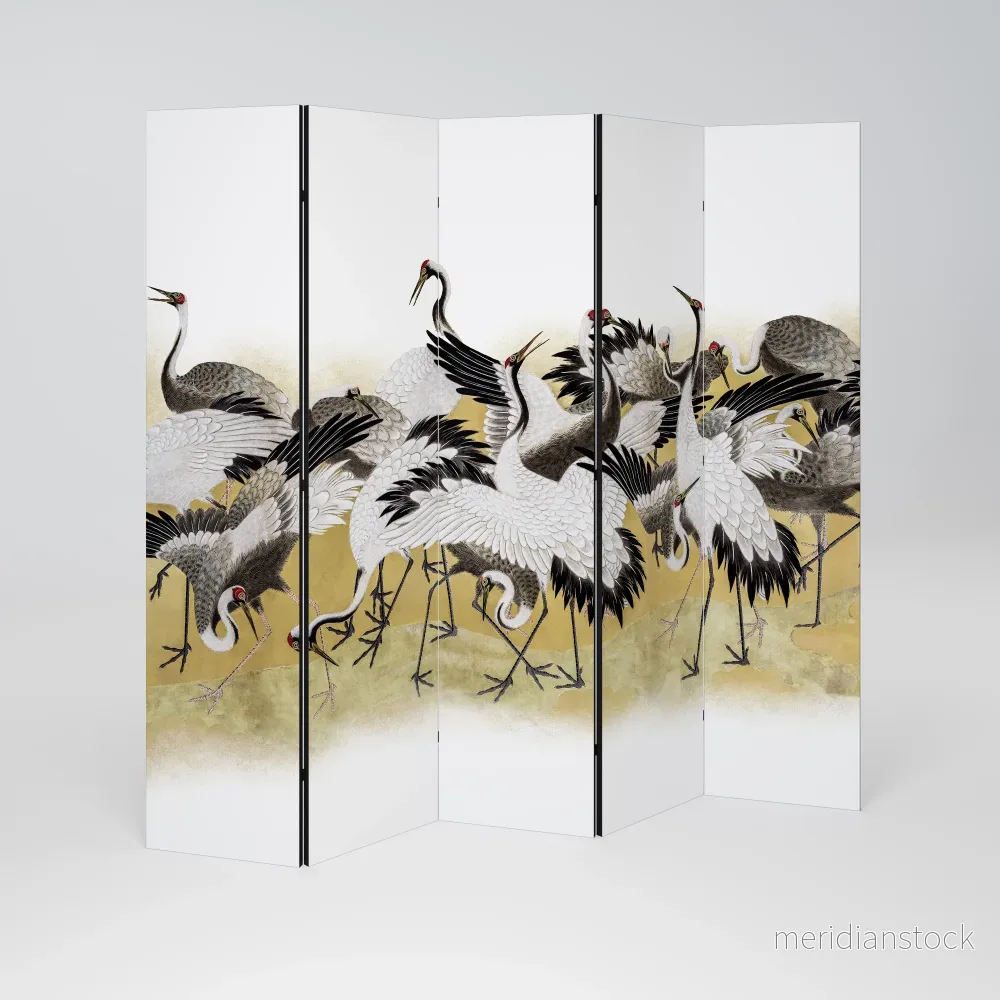 JAPANESE FLOCK OF CRANES Dekorativ rumsavdelare – 5 paneler