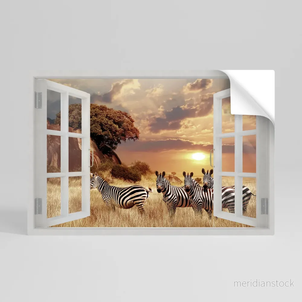 ZEBRA SUNSET VISTA Självhäftande Horisontell Poster - Bild 2