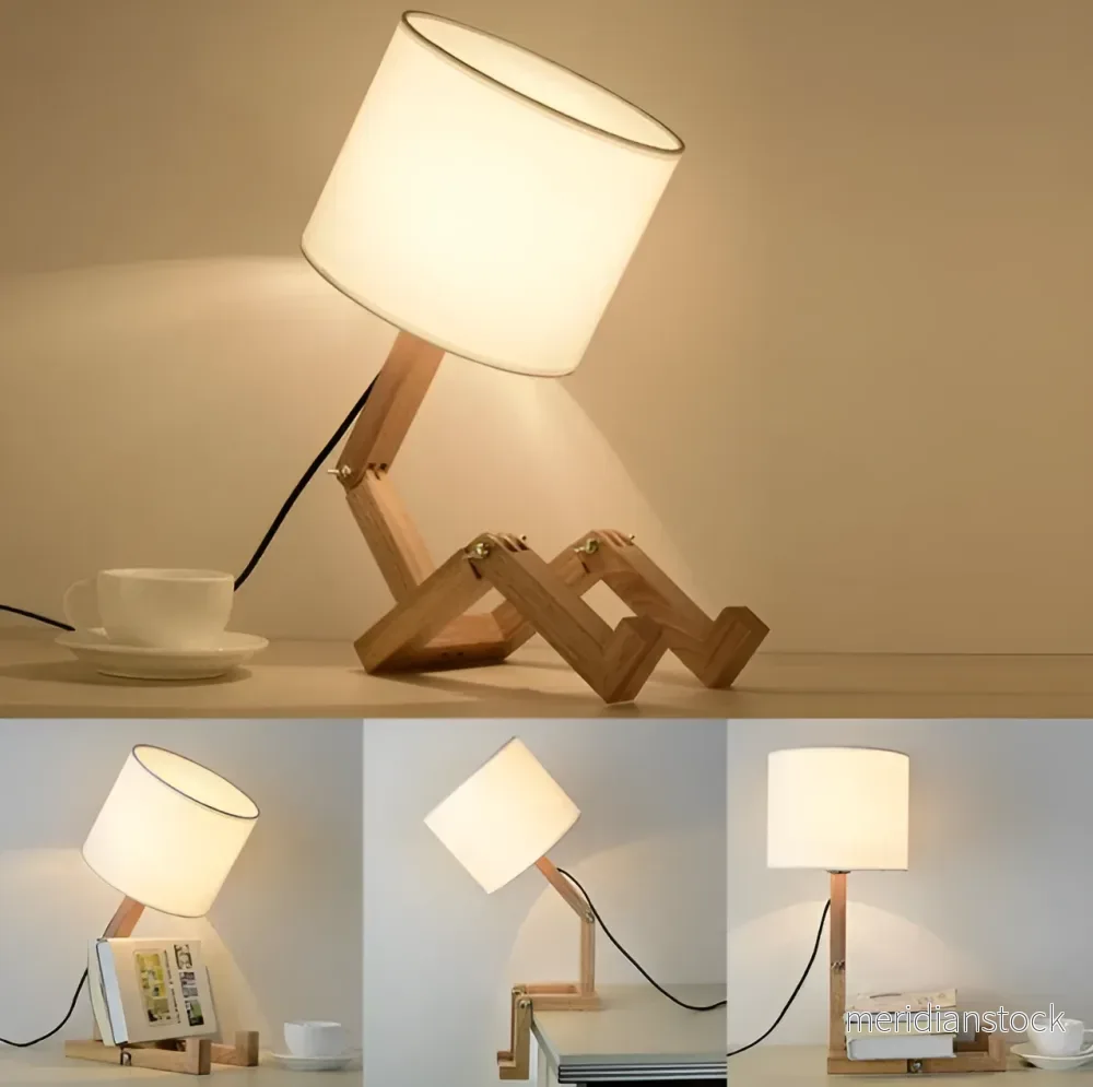 Flexibel robot skrivbordslampa i massivt trä - LumoBot - Bild 3