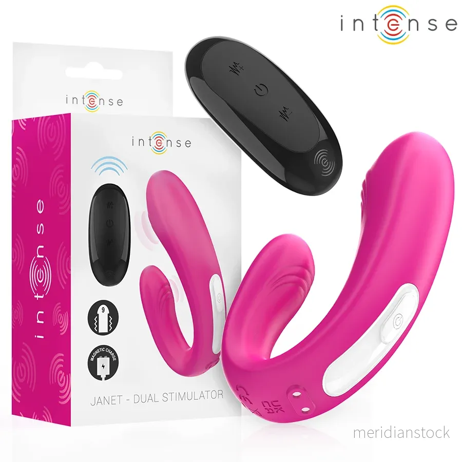 INTENSE - JANET DUAL U-SHAPED STIMULATOR AND VIBRATOR WITH REMOTE CONTROL PINK
