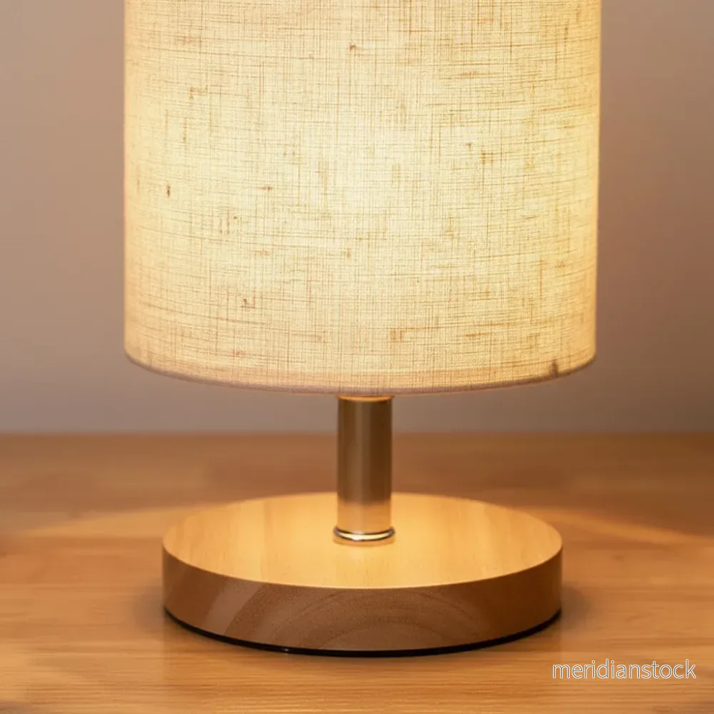 Skrivbordslampa träbas linne skärm - LinenGlow - Bild 3
