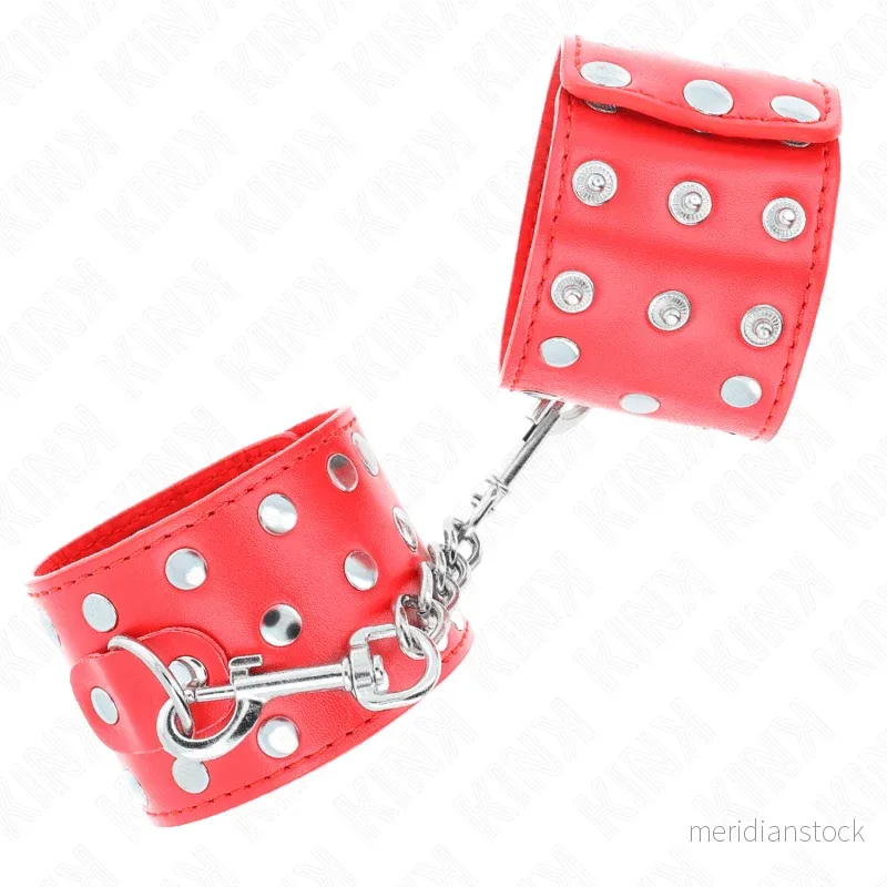 KINK - WRIST RESTRAINTS WITH SNAP FASTEN FULL OF RIVETS RED ADJUSTABLE 19-24 CM X 5.5 CM - Bild 2