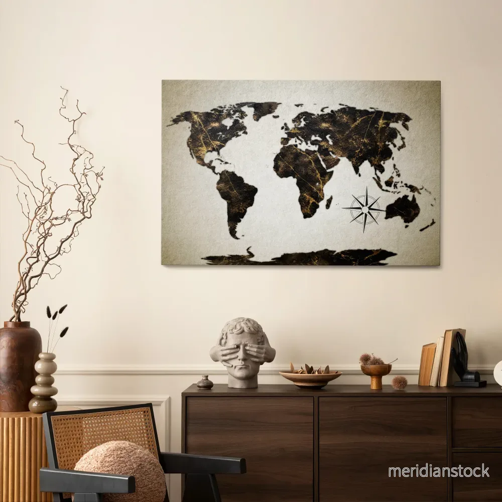 GOLDEN LINES GLOBE Horizontal Canvas Print