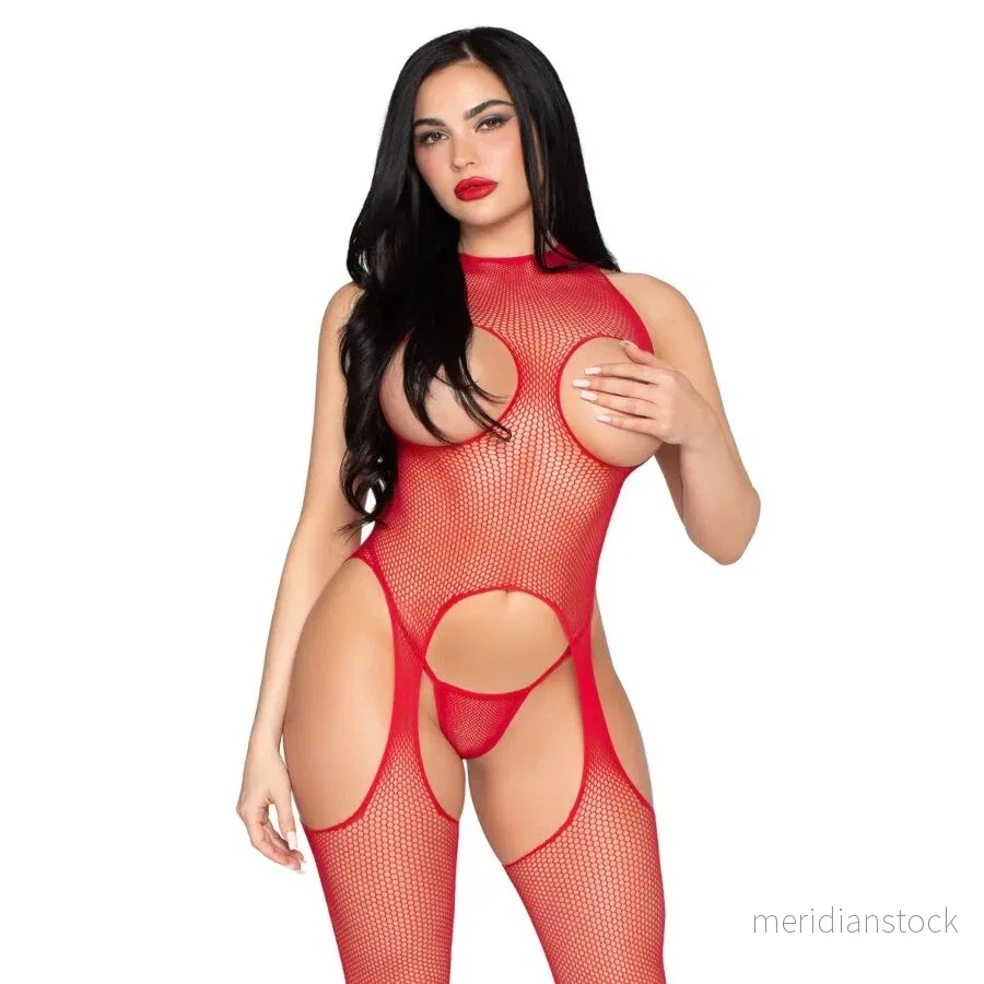 LEG AVENUE - 89374 CUPLESS BODYSTOCKING AND PANTY RED - ONE SIZE