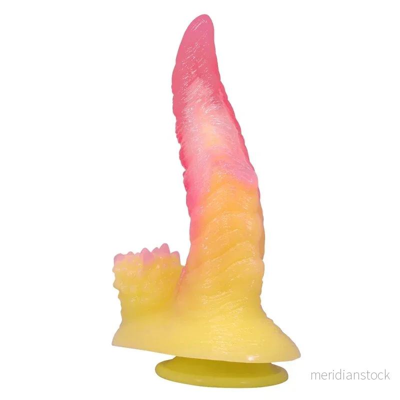 POWER MONSTERS - RIPPLIED MONSTER FANTASY DILDO WITH SUCTION CUP 22.5 CM Ø 5.5 CM PINK & YELLOW