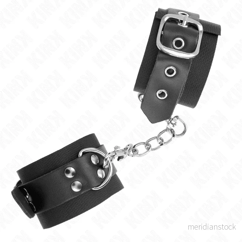 KINK - NYLON WRIST RESTRAINTS BLACK WITH LEATHER BELT BLACK ADJUSTABLE 19-29 CM X 5.1 CM - Bild 2