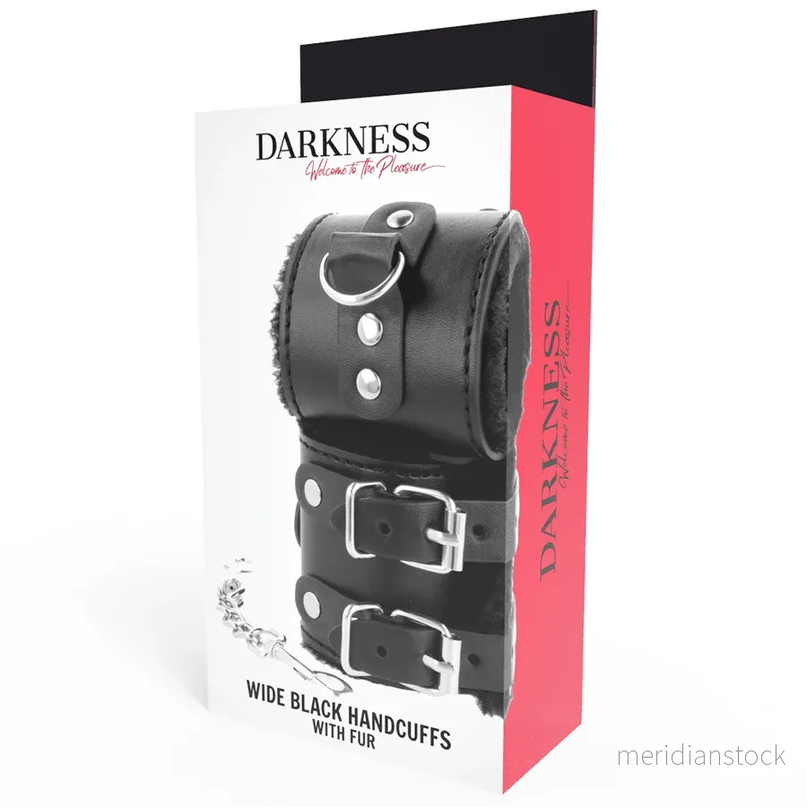 DARKNESS - BLACK ADJUSTABLE LEATHER HANDCUFFS WITH LINING - Bild 2