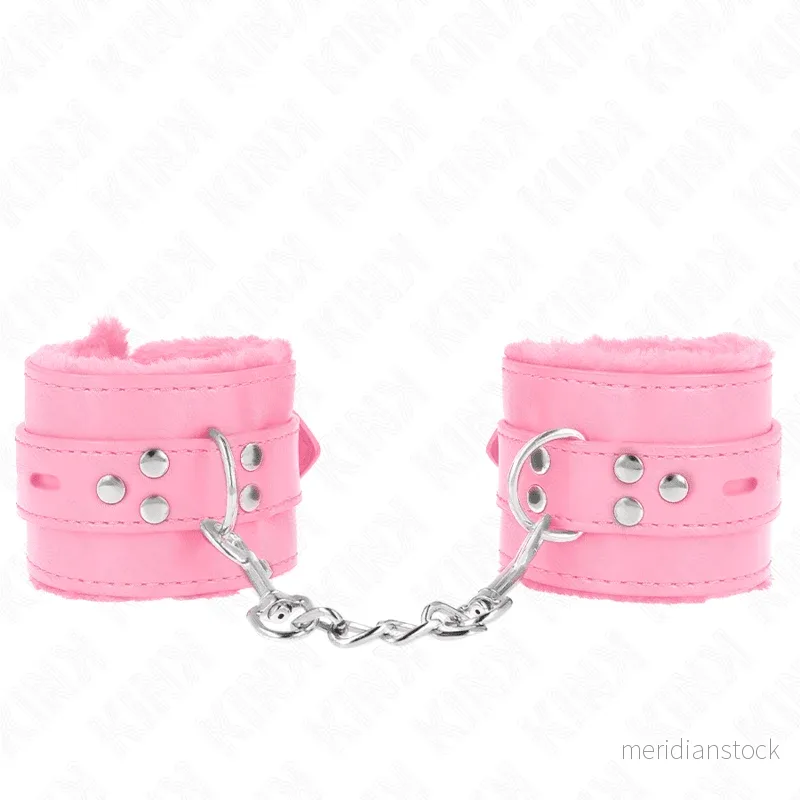 KINK - FUR LINED WRIST RESTRAINTS WITH SQUARE HOLES PINK AND PINK BELT ADJUSTABLE 17-29 CM X 6 CM