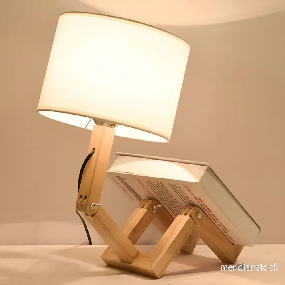 Flexibel robot skrivbordslampa i massivt trä - LumoBot - Bild 2