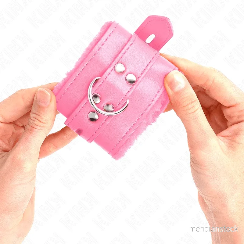 KINK - FUR LINED WRIST RESTRAINTS WITH SQUARE HOLES PINK AND PINK BELT ADJUSTABLE 17-29 CM X 6 CM - Bild 2