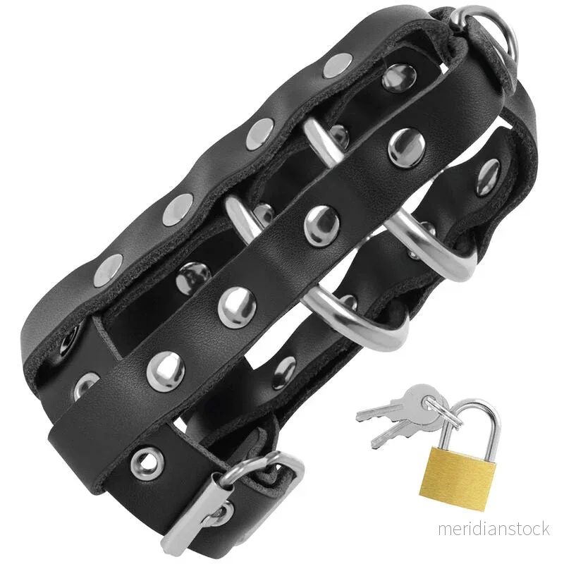 DARKNESS - LEATHER CHASTITY CAGE WITH LOCK - Bild 3