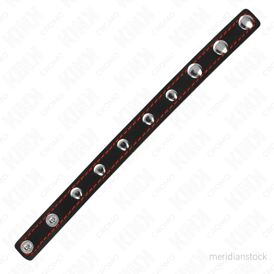 KINK - LEATHER PENIS RING WITH PRESSURE CLOSURE RED LINING 21 X 1.5 CM