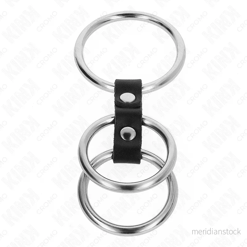 KINK - TRIPLE METAL PENIS RING 3.7 CM TO 5 CM CONNECTED WITH LEATHER - Bild 3