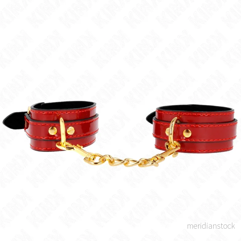KINK - JOANNA ANGEL WRIST CUFFS RED ADJUSTABLE WITH GOLD CHAIN 16.5-26 CM X 4 CM