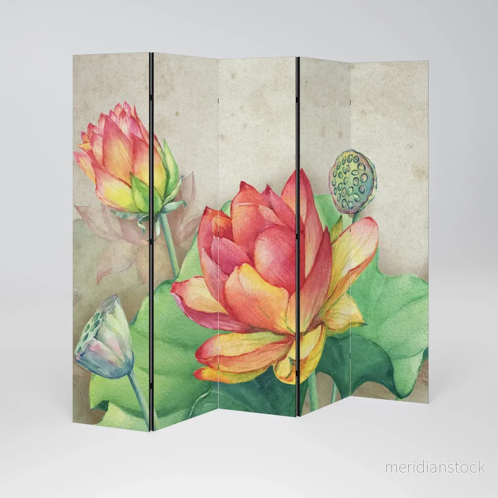 WHISPERING LOTUS BLOOMS Dekorativ rumsavdelare – 5 paneler