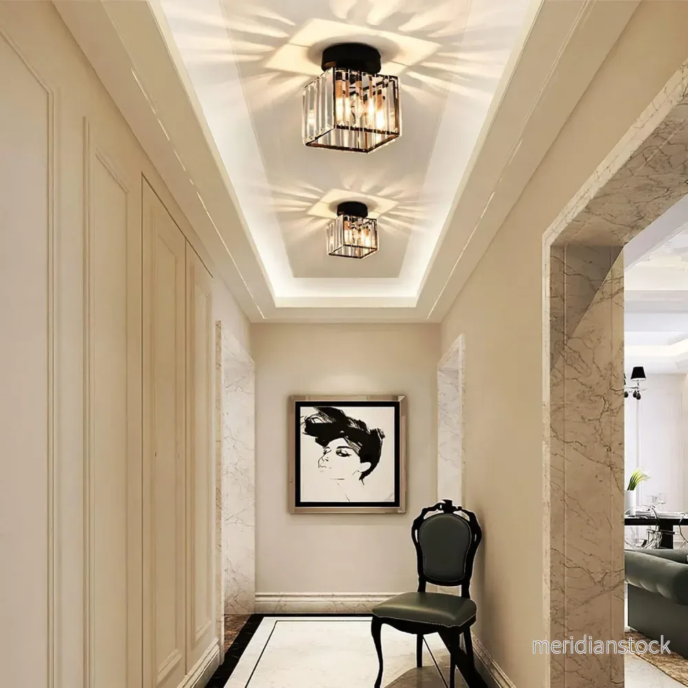 Taklampa i kristall – modern plafond för hall i svart eller guld - Bild 3