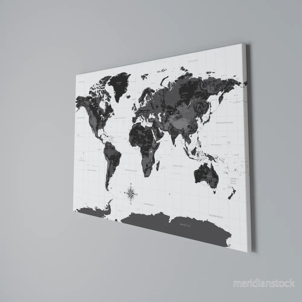 MONOCHROME EARTH MAP Horizontal Canvas Print - Bild 3