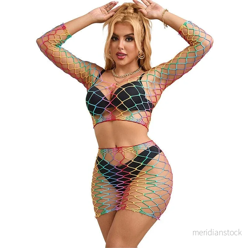 SUBBLIME - 952440 2-PIECE FISHNET SET LONG SLEEVE RAINBOW ONE SIZE
